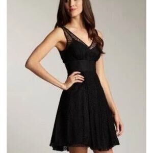 Frock by Tracy Reese Black V-Neck & V-Back Sleeveless Lace Mini Dress Size 4